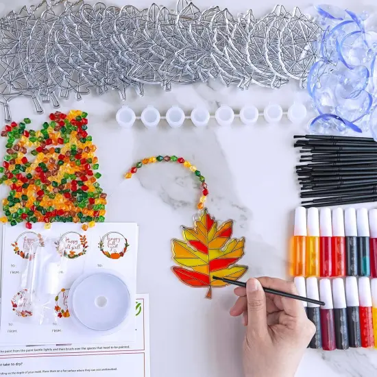 24 Sets Fall Leaf Suncatchers Ornaments Decorations DIY {4}