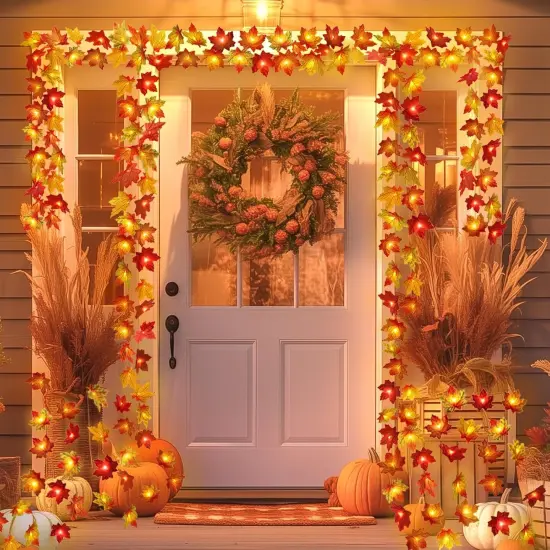 2 Pack Fall Leaves Garland with Lights - 20Ft 40LED {1}