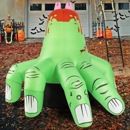 GOOSH 6 FT Halloween Inflatables Hand Blow Up Yard Scary Green Giant with Built-in LEDs {3}