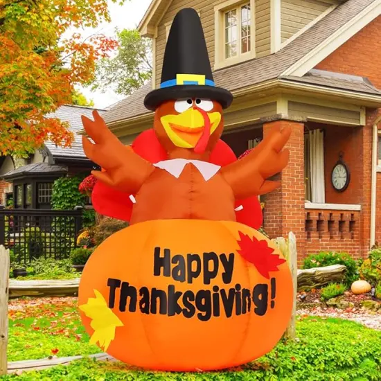 GOOSH 6 Ft Thanksgiving Inflatables Turkey Blow Up Yard Ghost with Built-in LEDs {1}