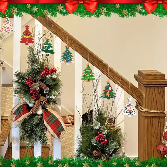 Wooden Christmas Ornaments to Paint Christmas Tree Decoration Cutouts Unfinished 24PCS 3.5 x 3 inches, DIY Blank Unfinished Christmas Tree Wood Discs Ornament for Home Crafts Hanging {3}