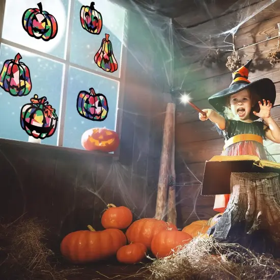 9Pcs Halloween Pumpkin Suncatcher Craft Kits {5}