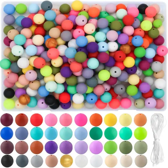 Silicone Beads - 40 Colors 15mm Round ​Beads (160Pcs Bulk) | Durable ​Rubber Beads for ​Jewelry Beads, ​Bracelet Beads Designs {1}