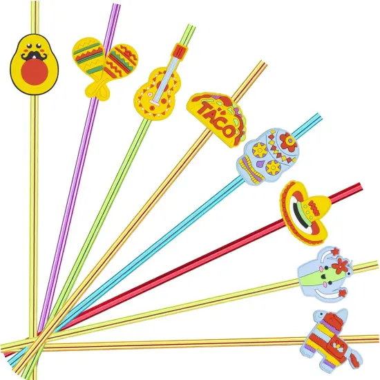 24pcs Cinco De Mayo Fiesta Theme Beverage Cocktail Straws for Mexico Fiesta Taco Party Supplies Party Favor with 2 Pieces Straw Cleaning Brushes, 6 Colors Straws {1}