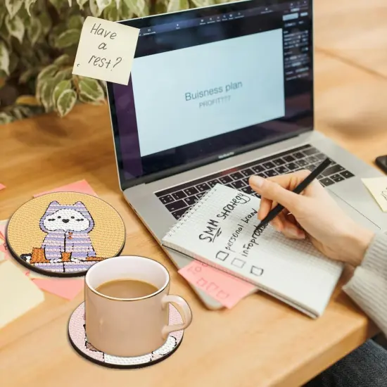 6 Pcs 5D Diamond Painting Coasters Kits with Holder,Diamond Art Coasters Set for Drinks Coffee Table, Diamond Painting kit for Beginners Adults DIY Art Craft Gifts Home Decors (Boho) (cat) {4}