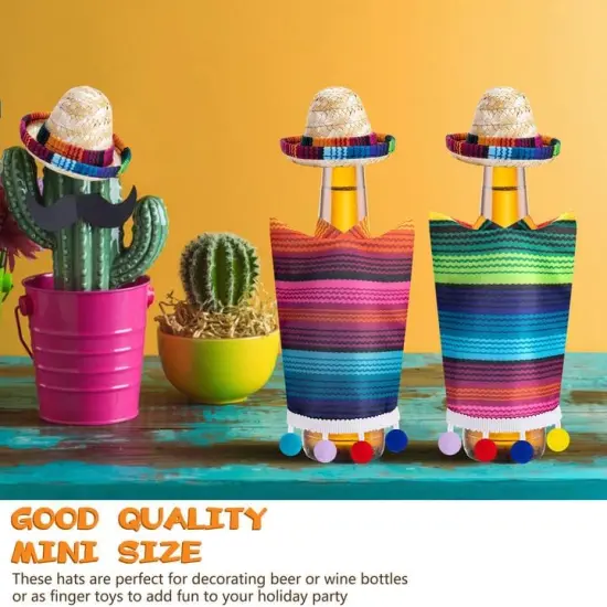 6 Set Mexico Mini Sombrero Hats and Beer Poncho, Cinco De Mayo Mini Sombrero and Serape with Tiny Balls, Mexican Style Bottle Covers for Carnival Themed Party Decorations {3}