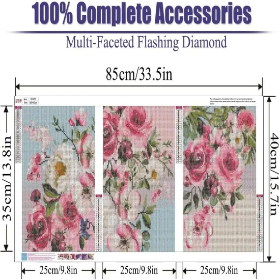 5D Diamond Art Painting,3 Pack Large Flowers Diamond Painting Kits for Adults,DIY Full Drill Crystal Rhinestone Arts and Crafts,Gem Art Painting Flower with Diamond Home Wall Decor 9.8x13.8 inch {2}