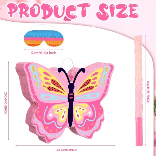 Butterfly Pi&ntilde;ata Girls Butterfly Party Supplies Fairy Woodland Set - Pink Birthday Pi&ntilde;ata with Stick and Blindfold Mask for Birthday Baby Shower Party Supplies Decoration {2}