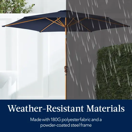 Best Choice Products 10ft Outdoor Woodgrain Pattern Steel Market Patio Umbrella w/ Crank, Tilt Navy Blue {5}