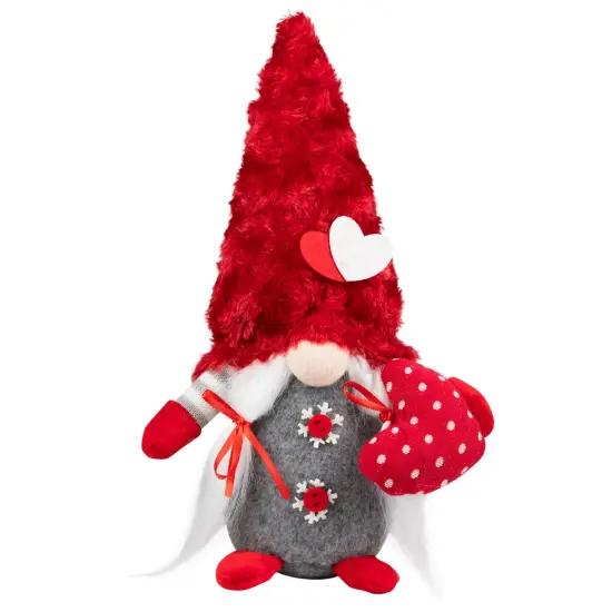 Northlight Fuzzy Hat Valentine's Day Gnomes - 11.5" - Red and Gray - Set of 2 {7}