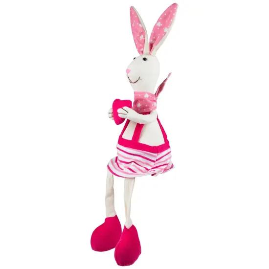 Northlight Sitting Girl Easter Rabbit Decoration with Dangling Legs - 16.5" - Cream and Pink Ivory {6}