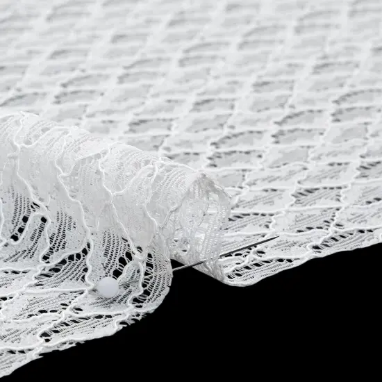 1 Yard Ivory Corded Lace Fabric Diamond Lattice Finished Eyelash Edges Sheer 50 Inch Width {2}