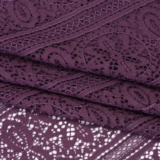 1 Yard Shadow Purple Re-Embroidered Lace Fabric Floral Medallion Stripes Finished Edge Sheer 50 Inch Width {4}