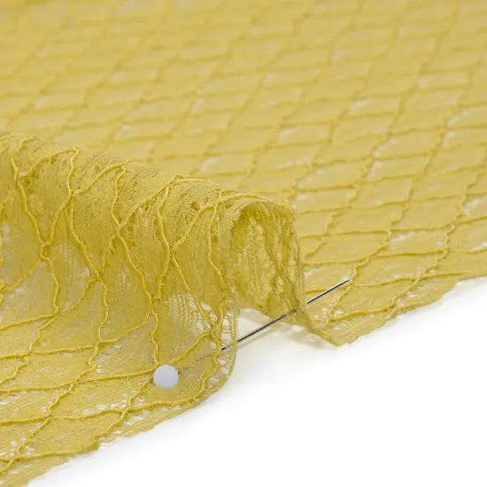 1 Yard Chartreuse Corded Lace Fabric Diamond Lattice Eyelash Edge Sheer Nylon Rayon 50 Inch Width {3}