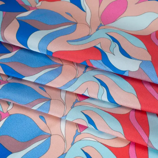 1 Yard Italian Silk Charmeuse 53" Wide Peach, Cobalt Blue and Red Floral Print for Skirts, Pants & Evening Wear {3}