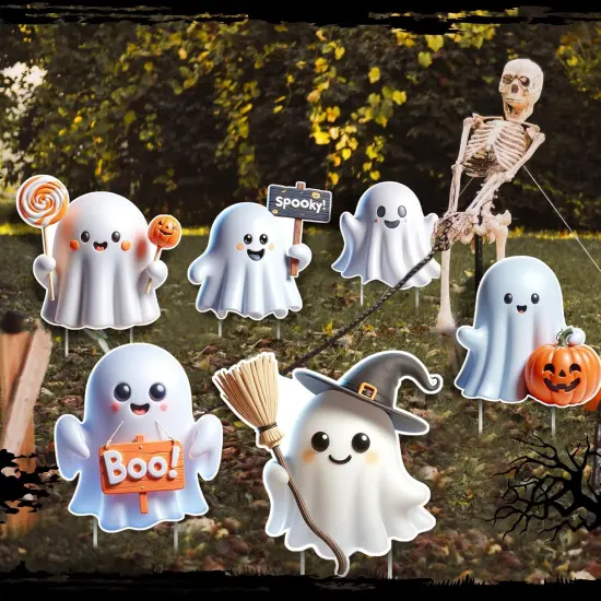 6 Pcs Halloween Ghost Yard Signs Lawn Outdoor Decorations 3D Ghost {4}