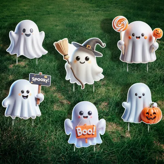 6 Pcs Halloween Ghost Yard Signs Lawn Outdoor Decorations 3D Ghost {5}