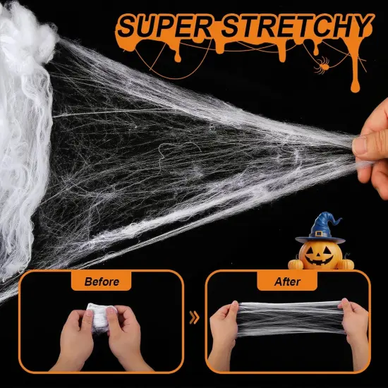 200 sq. ft. Stretchable Spider Web with Bonus 10 Fake Spiders for Halloween Decor {4}