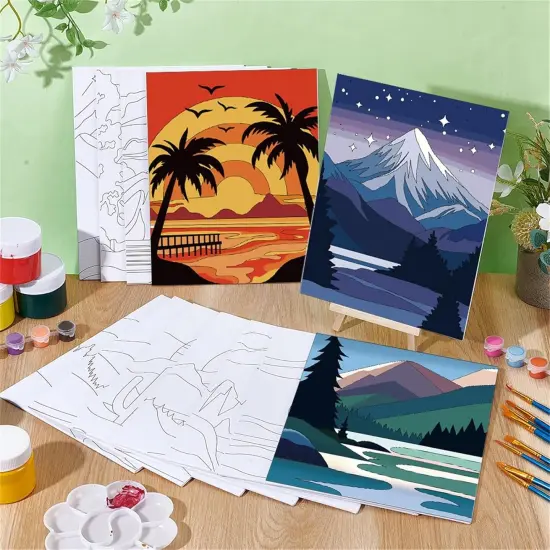12 Pcs Pre Drawn Canvas to Paint for Adults - Landscape {2}