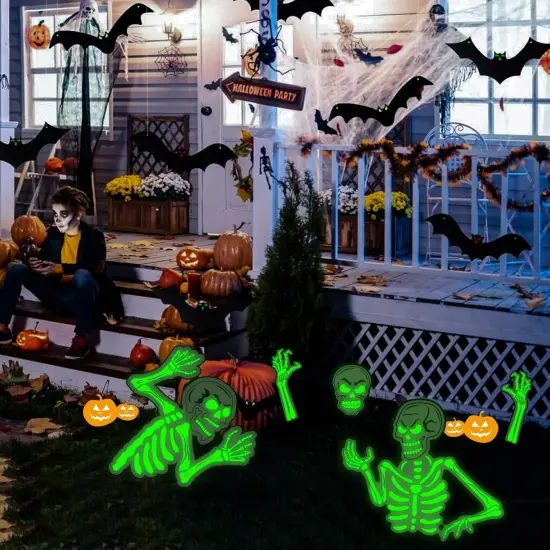 5 Pack Glow in The Dark Halloween Skeleton Yard Signs,Luminous Halloween Graveyard {4}