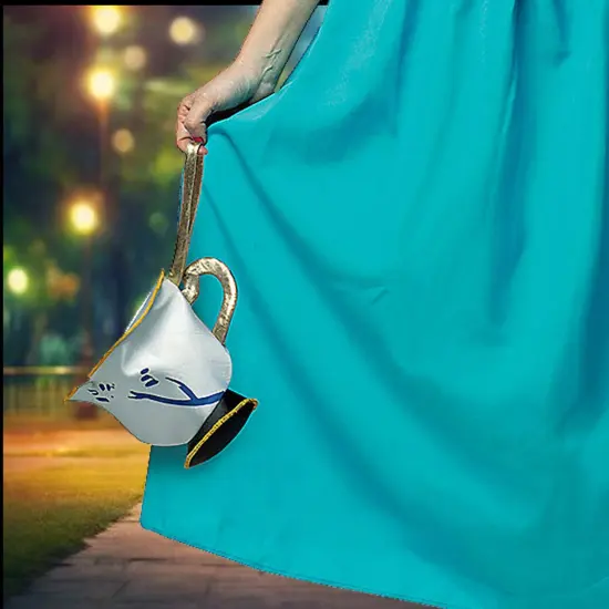 Ouat Belle Adult Halloween Costume With Blue Dress And Teacup Purse {5}