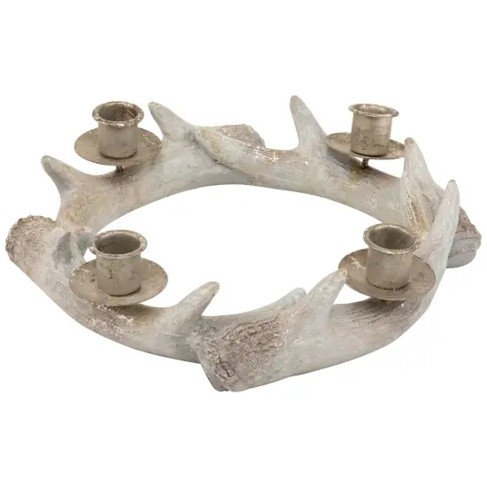 Northlight Antler Wreath Christmas Taper Candle Holder - 10.25" Beige {3}