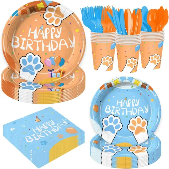 168Pcs Blue Dog Plates and Napkins Kawaii Birthday Decorations,Serve 24 {1}