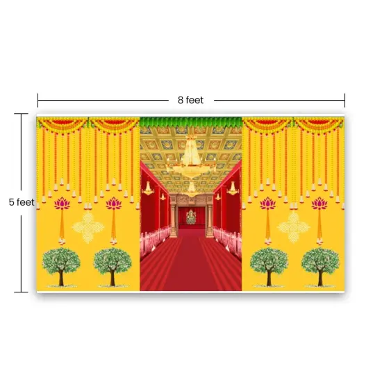 Ganesha Backdrop Indian Traditional Cloth 5x8 Feet Backdrop Pooja Banner Indian Wall Art Photo Decor Banner Diwali Decor Wedding Backdrop Decorative Pooja Cloth {7}