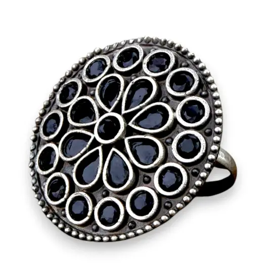 Classic Zodiac Ring Oxidised Plating Women Rings Open Wrap Finger Rings Adjustable Indian Bollywood Jewelry Antique Vintage Knuckle Boho Jewelry for Women - Gift for Her Black {1}