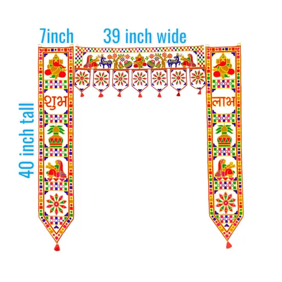 3 Pcs Indian Fabric Door Toran 39 Inch Ganesha Shubh Labh Bhandarwal Hanging Valance Traditional Wall Decorative for Window Home Temple Decor Wedding Diwali Navratri Puja Housewarming Decor {3}