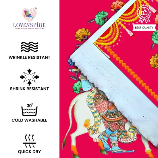 Krishna with Cow Backdrop Indian Traditional Rani Cloth 5x8 Feet Backdrop Pooja Wall Decor Indian Wall Art Photo Decor Banner Indian Wedding Favor Decorative Cloth {3}