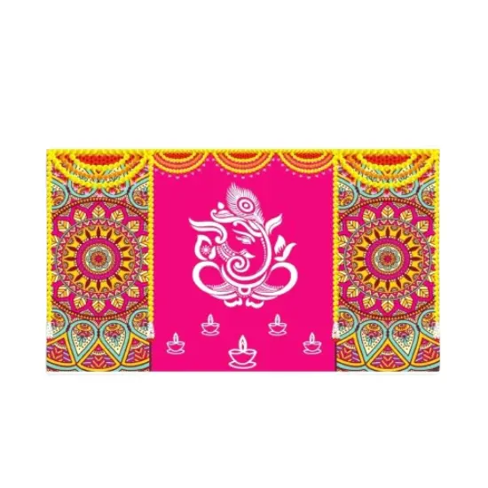 Lord Ganesh Backdrop 5x8 Feet Indian Traditional Cloth Backdrop Pooja Backdrop Indian Wall Art Photo Decor Banner Diwali Decor Wedding Backdrop Decorative Cloth Housewarming Gift {1}