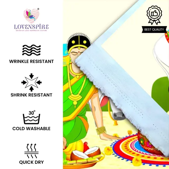 Happy Pongal Backdrop Banner 5x8 Feet Pongal Decor Indian Harvest Festival Background Holiday Banner Wall Backdrop for Photography Pongal Ugadi Party Celebration - Decorative Photo Props {3}