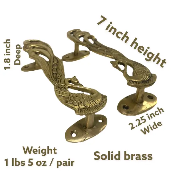 Decorative Antique Peacock Design Door Pull Handles 7 Inch Pair of 2 Brass Cabinet Handle Knobs for Door, Drawer, Shelf, Wardrobe, Almirah Housewarming Gift {3}