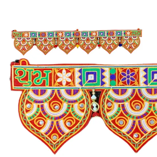 Indian Fabric Door Toran 35.5 Inch Bhandarwal Hanging Valance Embroidered Traditional Wall Decorative for Window Home Temple Decor Wedding Diwali Navratri Puja Housewarming Decorations {4}