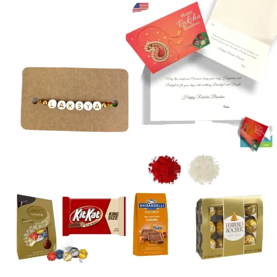 Personalized Name Rakhi for Brother Raksha Bandhan Designer Handmade Rakhi Thread for Bhaiya Custom Name Rakhi - Rakhi Gift Hamper Ferrero-rocher/ghirar-delli/kit-kat {2}