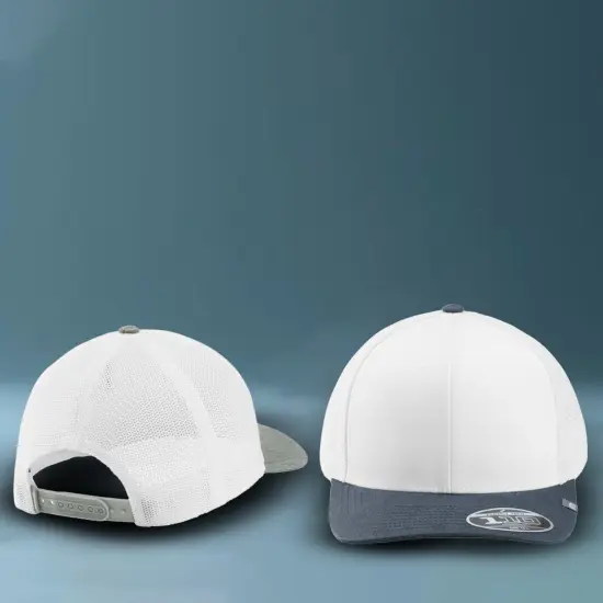 TravisMathew Cruz Colorblock Trucker Cap Structured Mid Profile Flexfit 110 with Breathable Mesh Heather Grey/ Black {2}