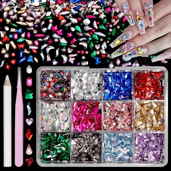 440 Pcs Multi Shapes Flatback Rhinestones - Colored Gems {1}