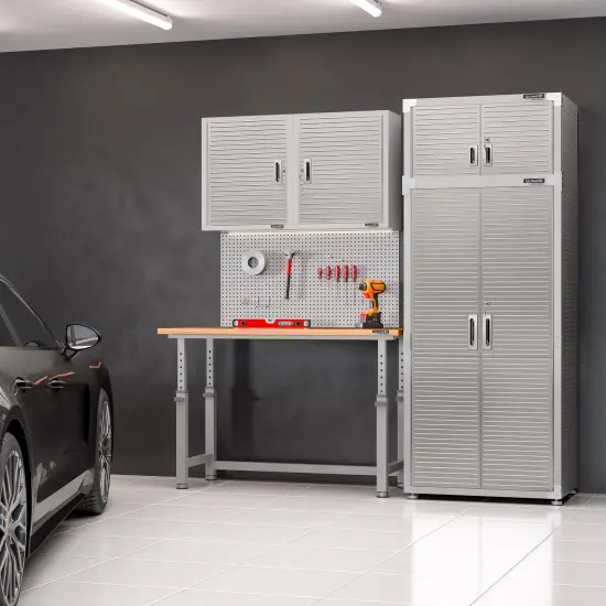 Seville Classics UltraHD Height Adjustable Workbench, 60" W x 24" D x 28.5" to 42"H Graphite {9}