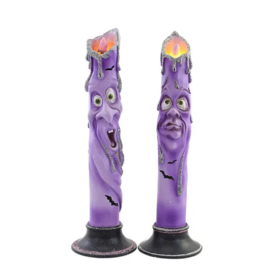 Kurt S. Adler 12.0 Inch Ghost Face Led Candle Halloween Flameless Candle Set , Halloween Decor Battery Operated Purple {1}