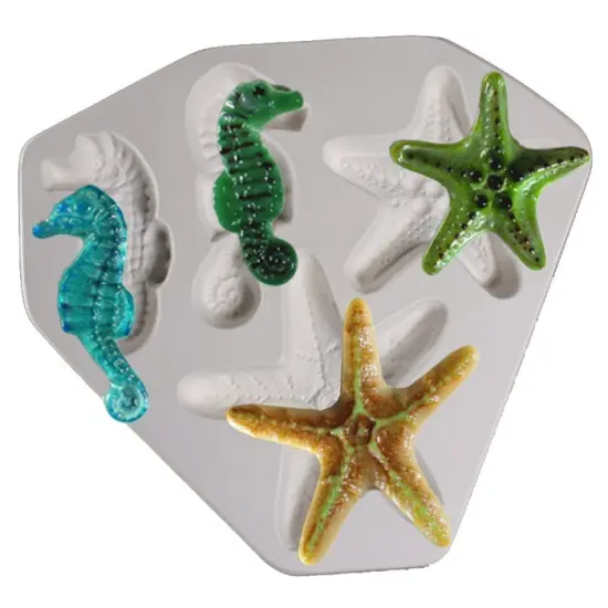 9&rdquo; x 8" x 1.5" Starfish & Seahorse Frit Casting Glass Fusing Kiln Mold {1}