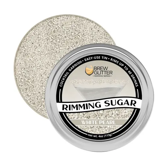 Brew Glitter - White Pearl Rimming Sugar (4oz, 1x Bar Tin) Cocktail Garnish for Mixed Drinks & Refreshments {5}