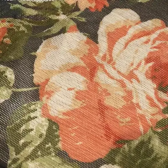 1 Yard Digital Floral Mesh Knit Fabric, 54&Prime; Wide Polyester Spandex Blend CHARCOAL {1}