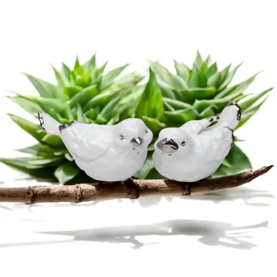 Ceramic Platinum Trim White Birds Salt and Pepper Shakers, Bird Watcher Gift, Nature Lover Gift, Kitchen Decor {1}