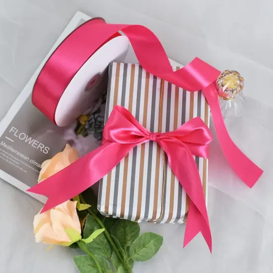 1-1/2 Inch (40mm) x 100 Yard Shocking Pink Wide Satin Ribbon Solid Fabric Ribbon for Gift Wrapping Chair Sash Valentine's Day Wedding Birthday Party Decoration Hair Floral Craft Sewing {1}