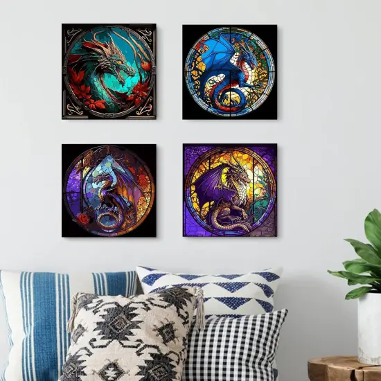 15.7x15.7inch - 4pcs Adult Paint by Number Kits(Dragon) {2}