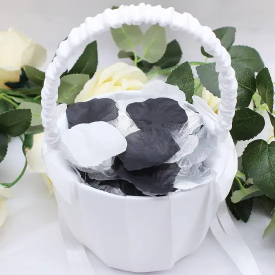 900PCS Silver Black White Artificial Flowers Silk Rose Petals Flower Girl Scatter Petals for Wedding {4}
