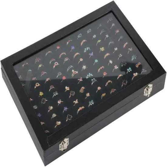 100 Slots Ring Display Case Jewelry Organizer Box with Transparent Lid {5}