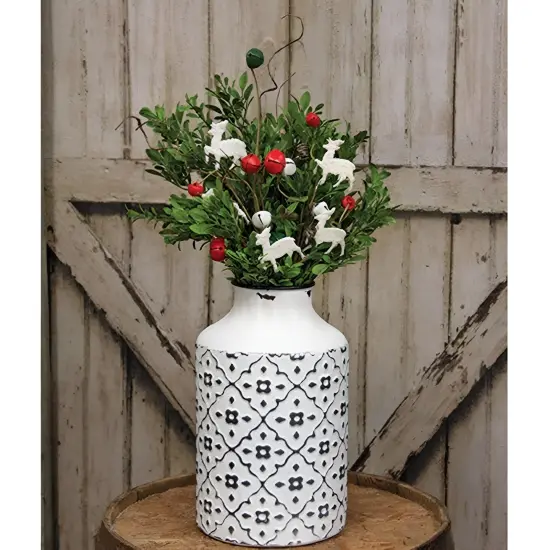 Festive Red Jingle Bell Deer Pick Winter Floral Arrangement 11.75" {2}