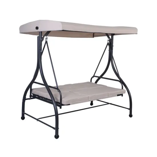 3 Seats Converting Outdoor Swing Canopy Hammock with Adjustable Tilt Canopy Beige {10}